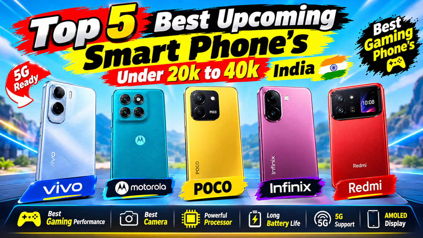 Top 5 Best Upcoming Smart Phone’s Under 20k to 40k India Best Gaming Smart Phone’s